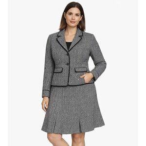 Talbots 2 Piece Tweed Skirt Suit 12P Blazer Career Professional Old Money Preppy